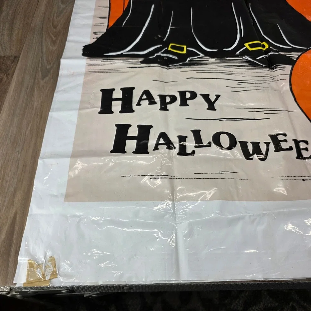 Vintage Halloween Witch Door Cover 30x60 Fun World Cat Pumpkin Figure‎